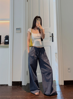 MINI STUDIO徐琳  「四季格纹」美式复古格纹薄款休闲宽松阔腿裤