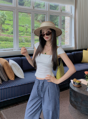 MINI STUDIO徐琳 白色方领小飞袖收腰修身显瘦百搭设计感上衣短款