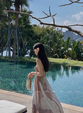 MINI STUDIO徐琳「莱蒙庄园」水墨喷绘大裙摆吊带裙