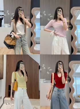 MINI STUDIO徐琳 轻奢中袖款48支双股100美利奴羊毛针织上衣t打底