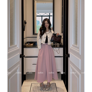 立体华夫格OL风高腰压褶立裁半裙 换新 MINI STUDIO徐琳秋季