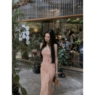 斜裁波浪边雪纺鱼尾连衣裙 「粉色芍药」修身 MINI STUDIO徐琳