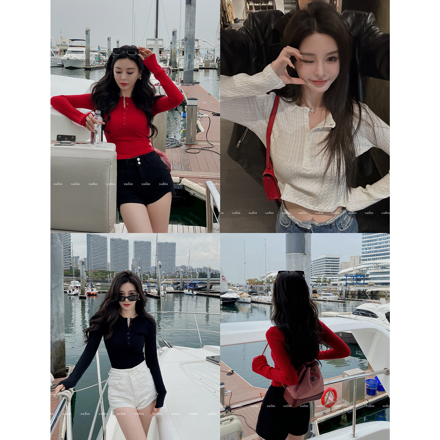 徐琳mini半开领满铺绞花针织上衣