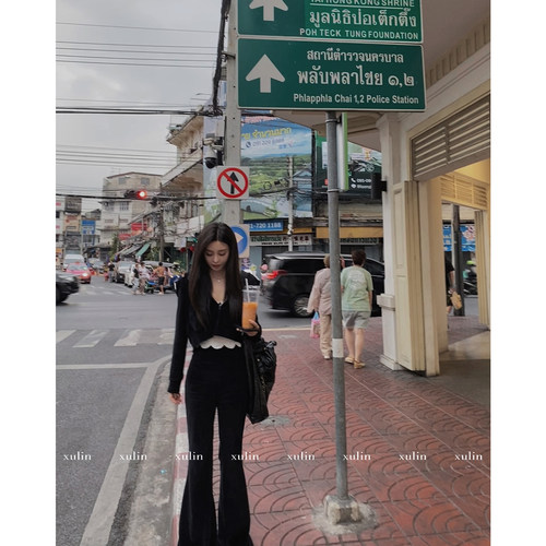 徐琳mini休闲度假天鹅绒阔腿套装