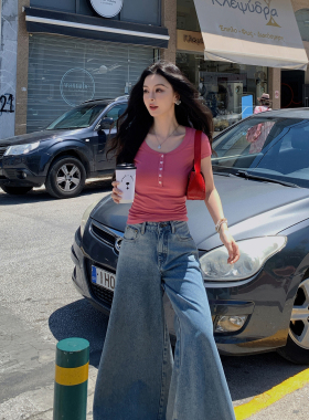 MINI STUDIO徐琳「糖果polo」甜辣修身半开领纽扣纯欲正肩短袖t