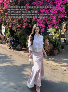 MINISTUDIO徐琳「泰兰德day」设计蕾丝拼接醋酸缎面垂感A字半身裙