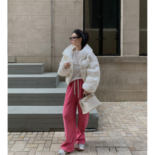 绵柔感坑条松紧抽绳雪棉条阔腿休闲遛弯裤 MINI STUDIO徐琳