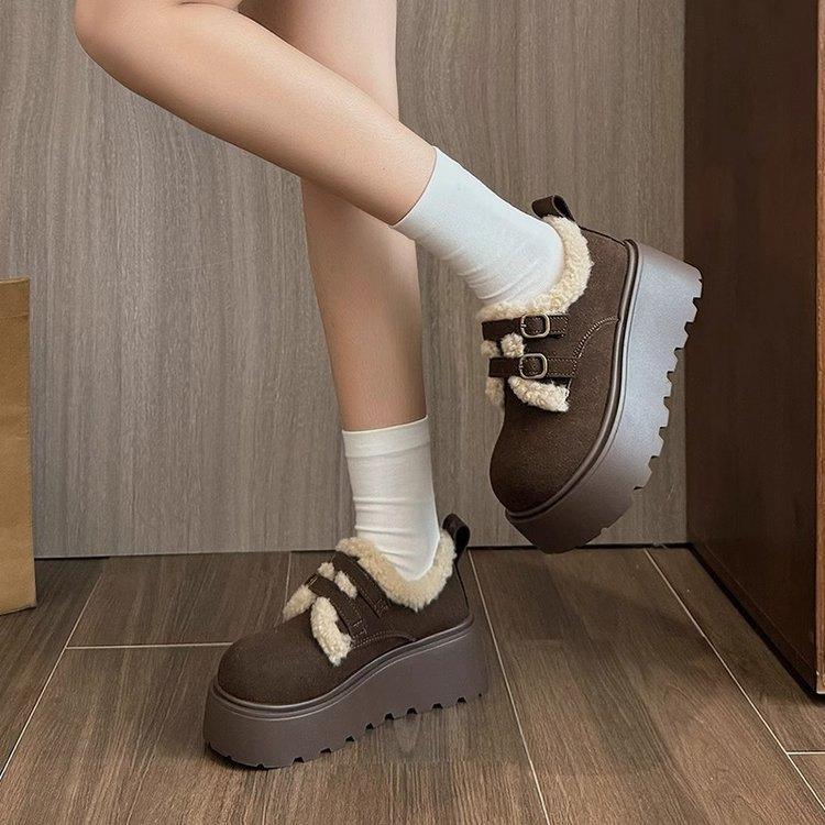 复古松糕勃肯鞋女2025新款冬季加绒雪地靴增高厚底毛毛鞋保暖棉鞋