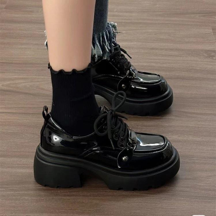 黑色厚底增高乐福鞋女2025年新款秋季复古英伦风小皮鞋百搭单鞋潮