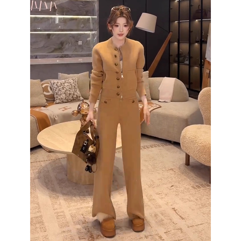 小香风千金冬装套装女2025新款爆款加厚金扣毛衣外套阔腿裤两件套,女装/女士精品,时尚套装,淘宝优惠券,粉丝福利购,淘宝优惠卷