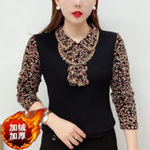 2024年新款 时尚 小衫 秋冬加绒加厚打底衫 妈妈装 半高领印花气质上衣