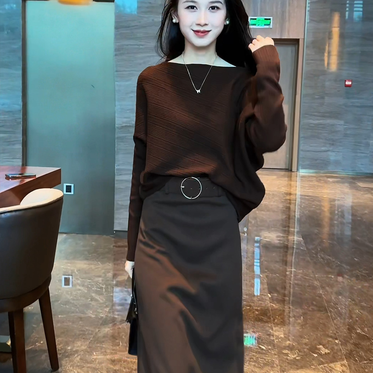 针织毛衣套装连衣裙子女2025秋冬季韩系穿搭一整套装高级感两件套