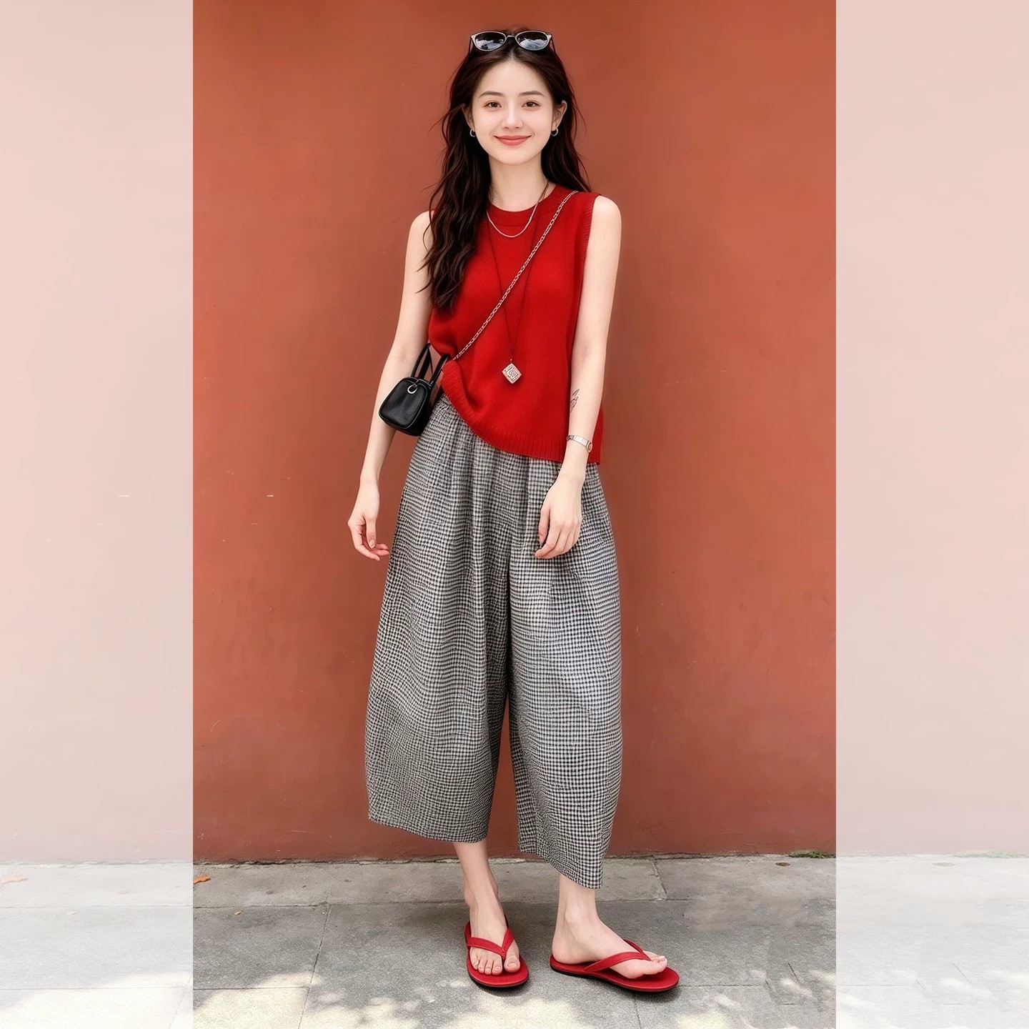 夏季新款超好看红色多巴胺马甲女图片