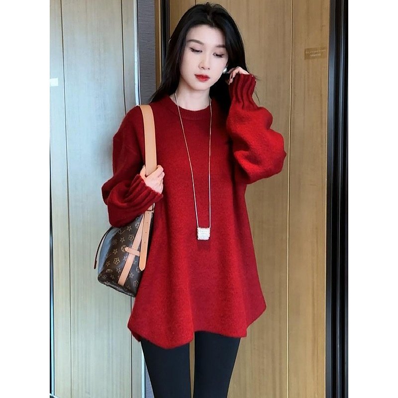 2024秋冬季新款慵懒风百搭长袖针织毛衣女宽松洋气中长款内搭上衣