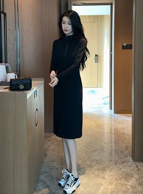 2024秋冬季新款长款卫衣裙女洋气遮肚子减龄显身材高级纯色连衣裙