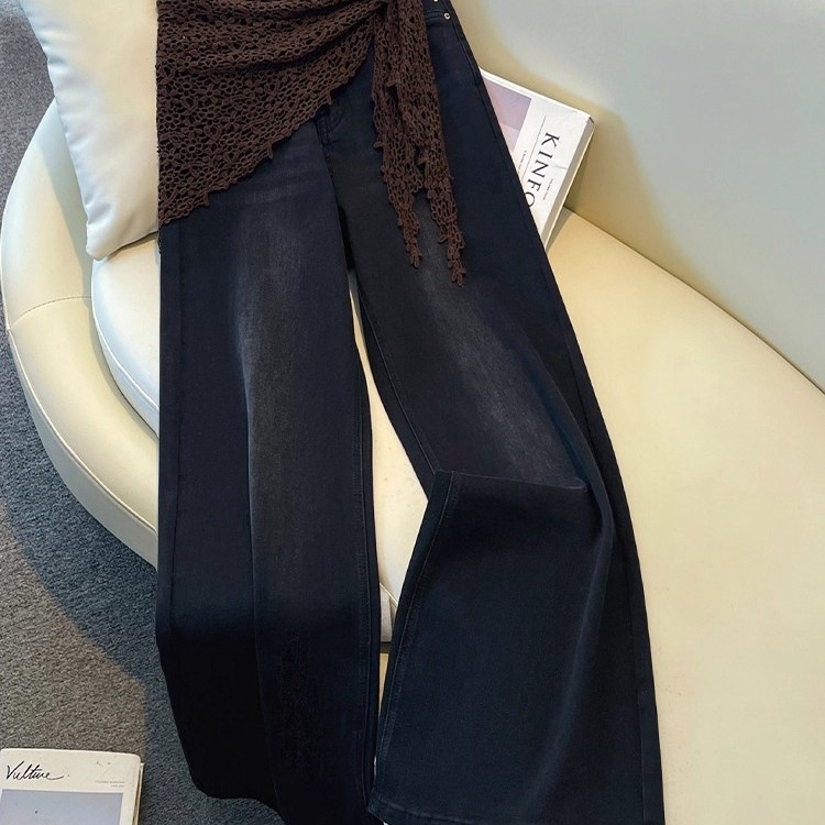 黑色屁帘微喇牛仔阔腿裤女秋装2025新款巨好看高级感垂感直筒长裤