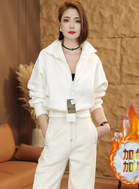 半拉链立领加绒加厚收腰长袖卫衣女2024秋冬新款时尚休闲减龄上衣