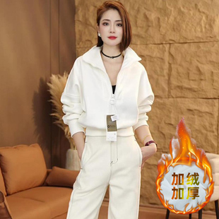 半拉链立领加绒加厚收腰长袖卫衣女2024秋冬新款时尚休闲减龄上衣