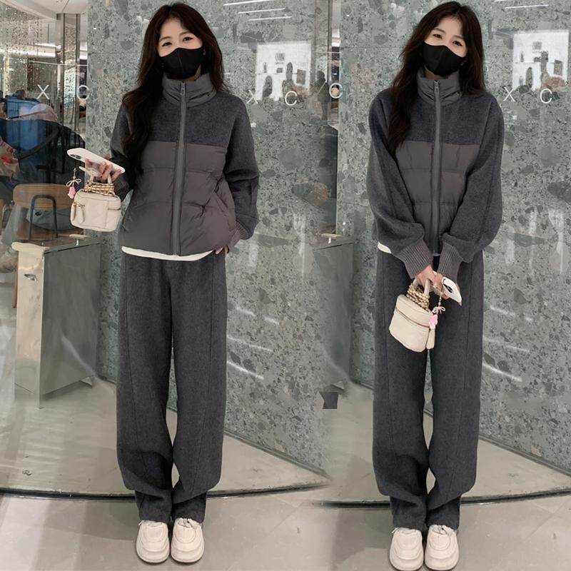 2024秋冬季新款洋气毛呢休闲运动套装女拼接羽绒外套阔腿裤两件套,女装/女士精品,时尚套装,淘宝优惠券,粉丝福利购,淘宝优惠卷