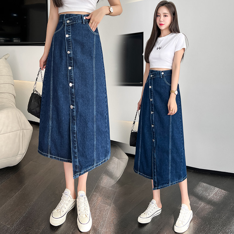 不规则牛仔裙半身裙中长款女2022夏季新款单排扣A字裙遮胯显瘦裙|ruв категории Женская одежда, юбка - от Buy2taobao.com для оказания профессиональной услуги покупки агента Taobao