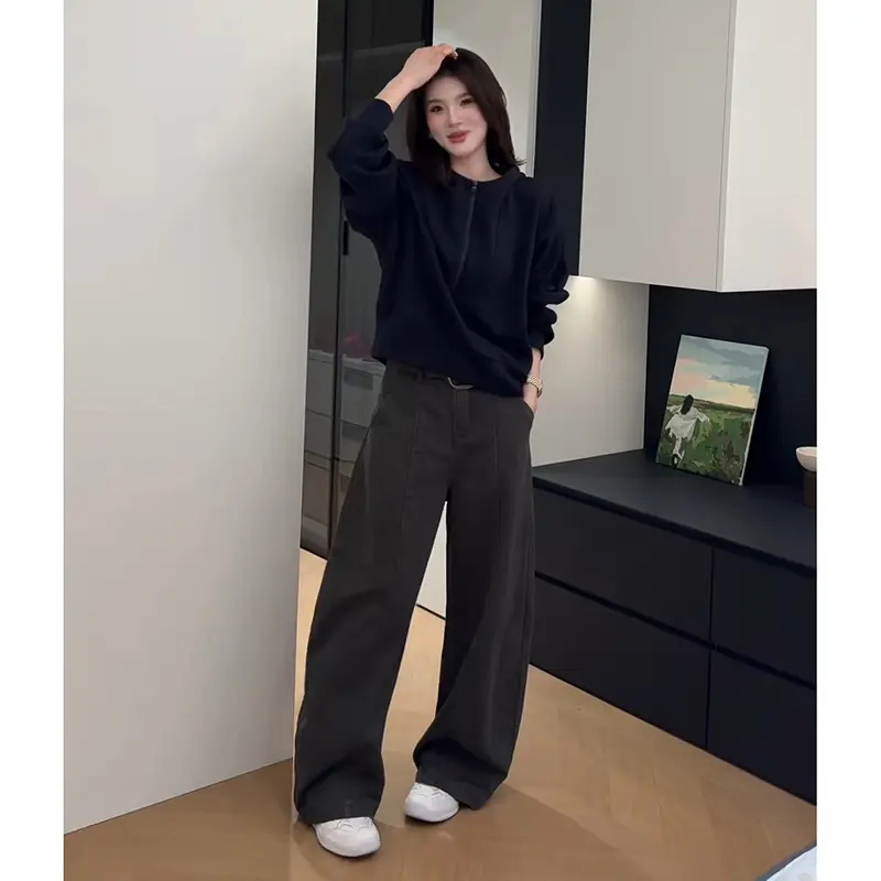 欧美炸街流行穿搭两件套女秋冬新款宽松减龄上衣高腰休闲裤一整套