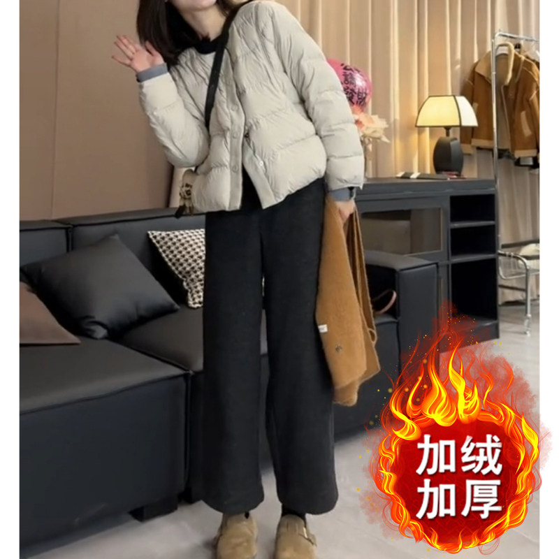 2024冬季新款加绒加厚毛呢奶奶裤女简约百搭小个子直筒阔腿休闲裤,女装/女士精品,休闲裤,淘宝优惠券,粉丝福利购,淘宝优惠卷