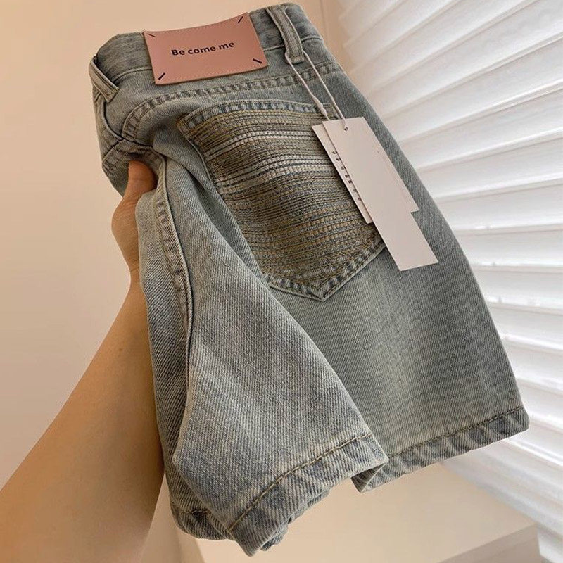 复古设计感牛仔短裤女2024夏季