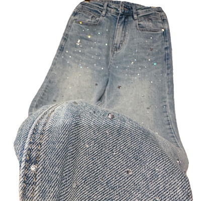 浅蓝色窄版阔腿牛仔裤直筒春