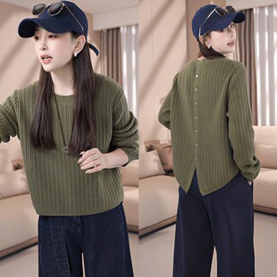 针织衫 宽松减龄穿搭显瘦长袖 设计感小众后背开叉毛衣女 新款 秋冬季