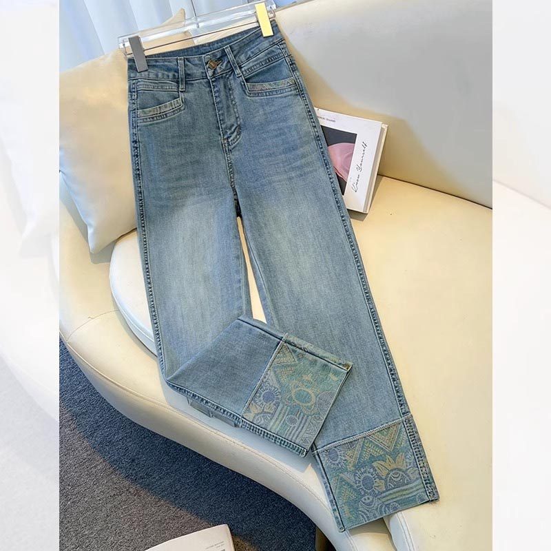 国风烟管牛仔裤女春夏2024新款高腰复古小个子翻边爆款直筒九分裤,女装/女士精品,牛仔裤,淘宝优惠券,粉丝福利购,淘宝优惠卷