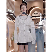 衬衫 2025秋冬新款 时尚 小众设计气质条纹露肩长袖 百搭收腰衬衣女装