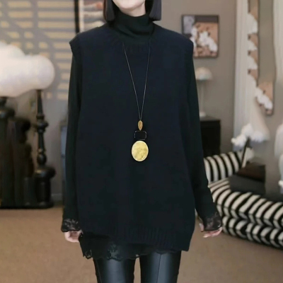 不规则针织马甲无袖背心女2024新款秋冬大码胖mm内搭打底上衣套装