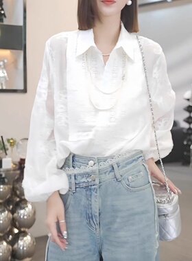 白色衬衫上衣2025年秋季新款轻奢法式洋气减龄小衫高级感衬衣女装