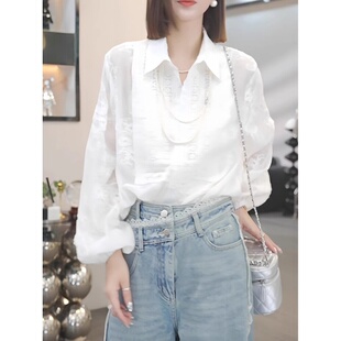 白色衬衫上衣2025年秋季新款轻奢法式洋气减龄小衫高级感衬衣女装