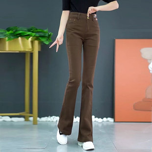 子加绒马蹄裤 微喇叭牛仔裤 显瘦休闲弹力裤 高腰秋冬季 女2023年新款