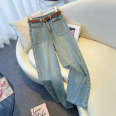阔腿裤 大口袋设计感女士直筒裤 牛仔女夏季 爆款 子 2025新款 复古窄版