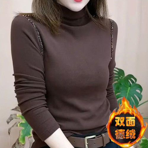 双面德绒长袖t恤女半高领秋冬季新款遮肚子上衣气质女人味打底衫