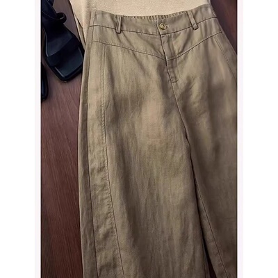 今年流行慵懒风高腰阔腿裤子女夏季棕色天丝亚麻宽松舒适休闲裤子