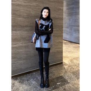 2025早春新款百搭黑色减龄印花无袖针织马甲上衣欧货重磅大码女装