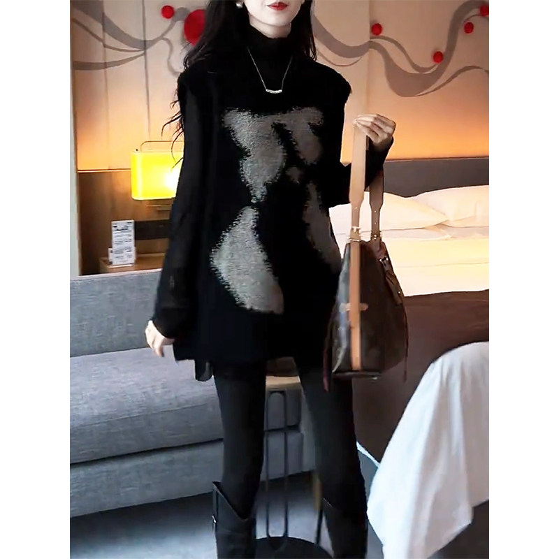 宽松印花中长款无袖马甲女春秋季时尚新款重磅百搭圆领叠穿针织衫