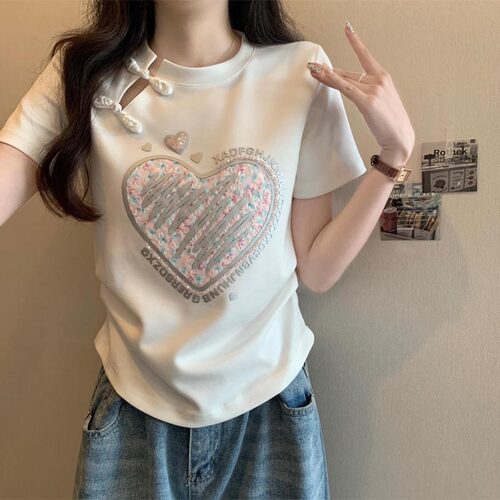 夏季女装新中式盘扣短袖女t恤