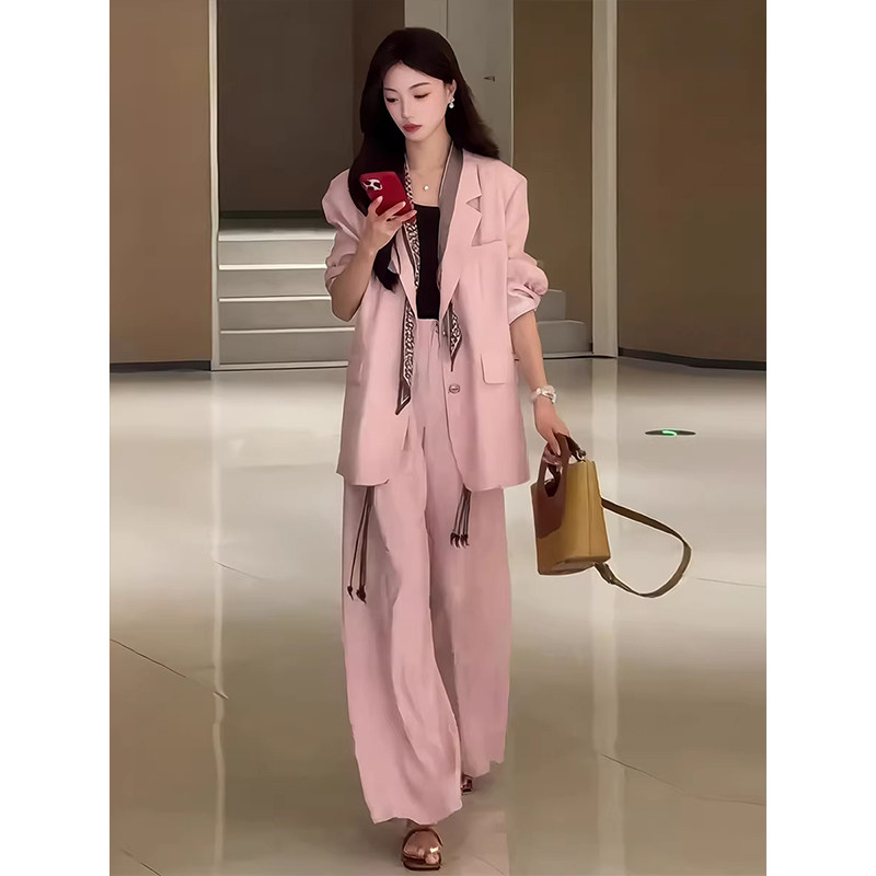 巨好看韩版粉色气质西装两件套女夏季新款高级感百搭显瘦西服套装