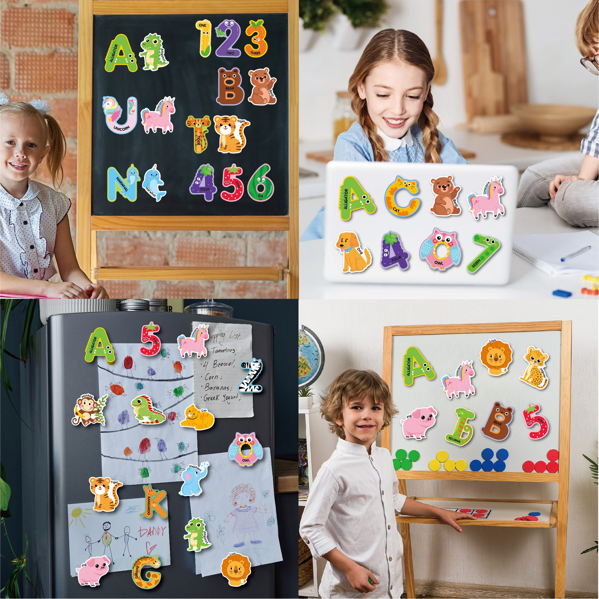 儿童动物冰箱磁性贴可吸黑板早教英语单词字母水果数字磁力玩具