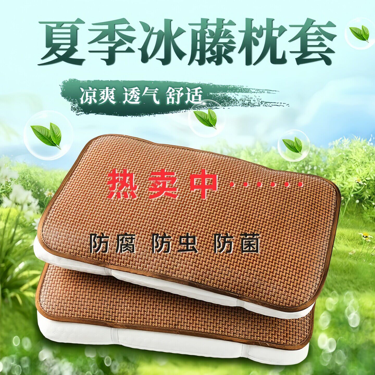 夏季竹藤冰丝凉席枕套冰丝枕竹枕
