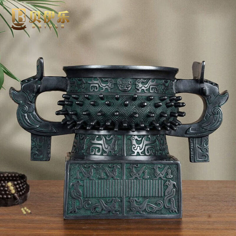 贝伊乐青铜器甲簋摆件青铜色甲簋客厅玄关办公室新中式装饰乔迁新