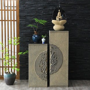 新中式室内展示柱摆件客厅玄关招财流水底座花园庭院柱子落地现货