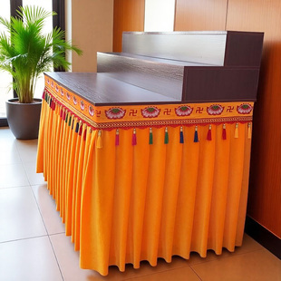 定制台阶款佛台供桌桌布佛柜加厚金丝绒莲花刺绣高档佛堂桌布桌裙