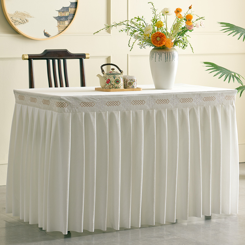 国风刺绣桌布花边加厚金丝绒会议餐桌布活动会展桌布桌裙桌围桌套