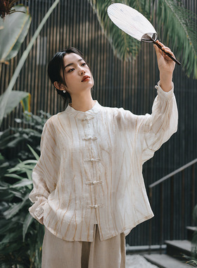 26夏季文艺复古新中式衬衫天丝苎麻立领衬衫中国风轻薄防晒服开衫