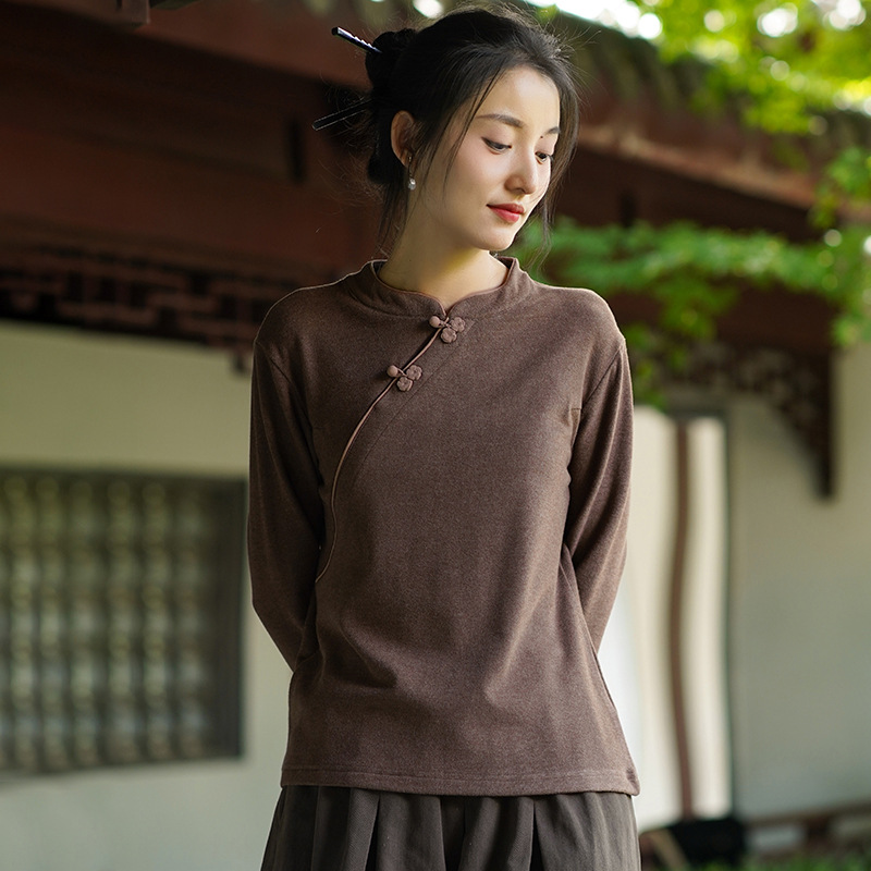 新中式盘扣自发热保暖德绒打底衫